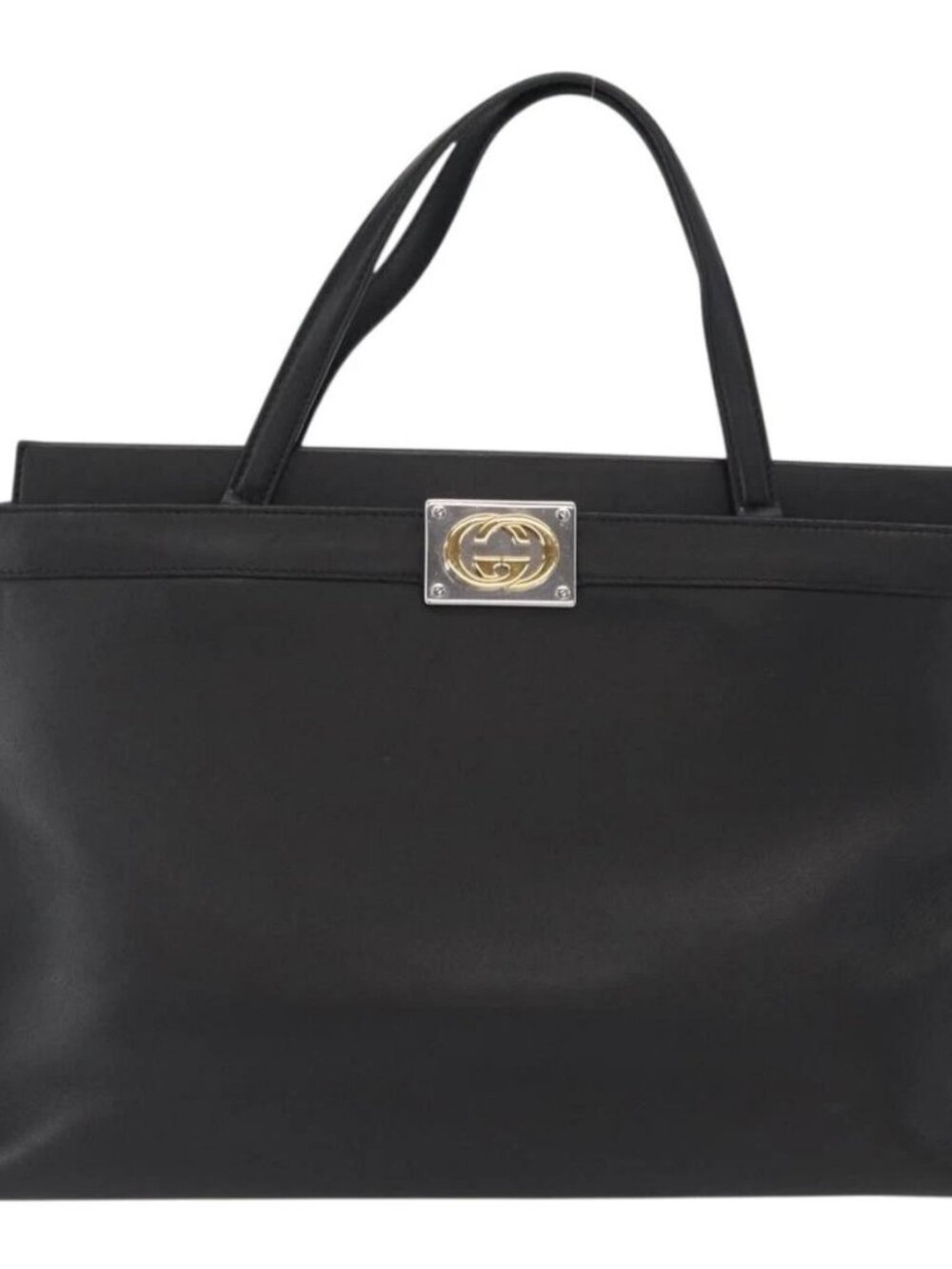 GUCCI Shoulder Bag Leather Black Gold 630595 Auth 164492